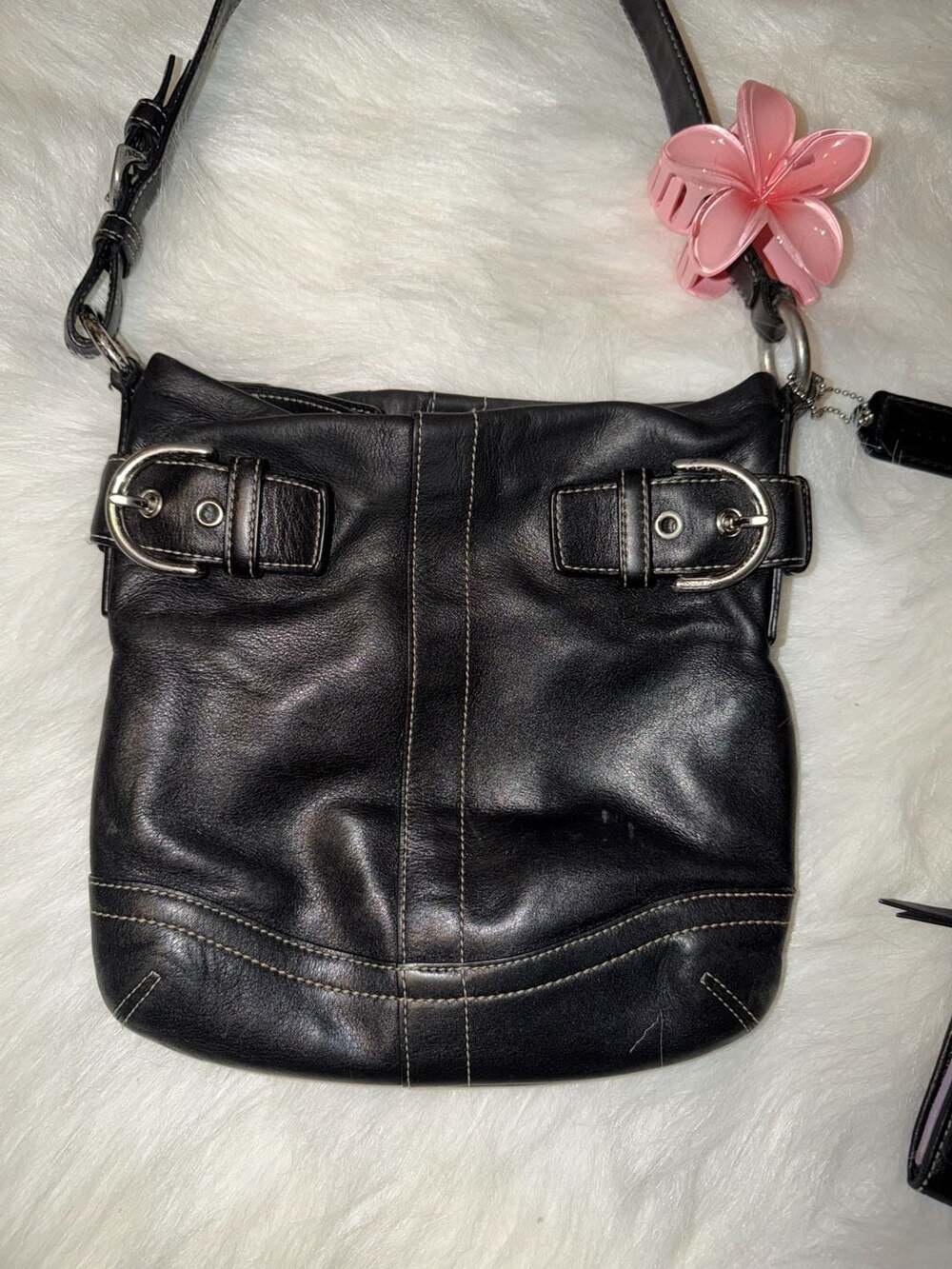 2005 Y2K Coach  Black Leather Buckle Small Shoulder Bag & Wallet